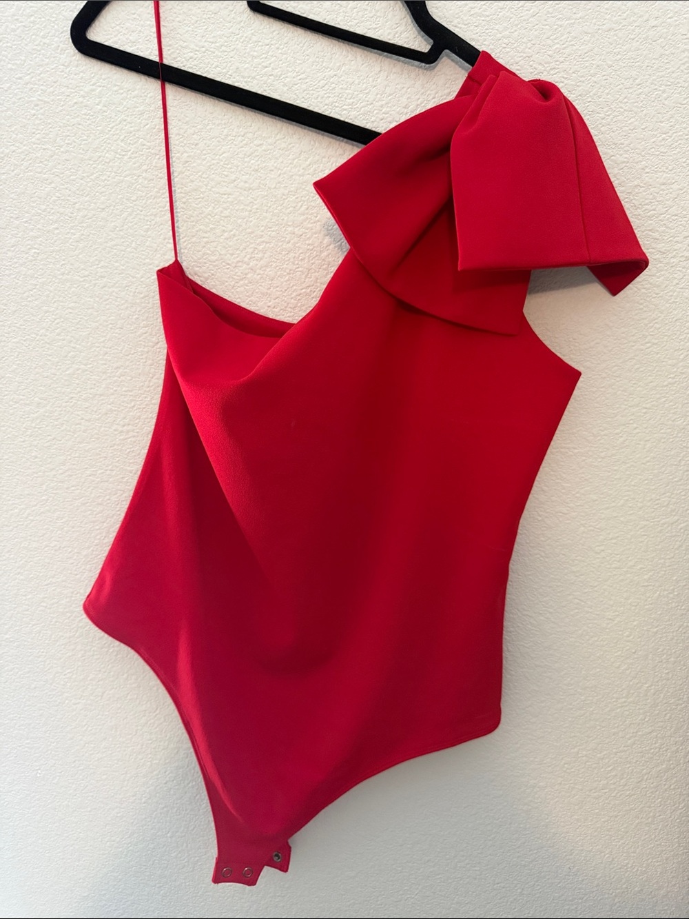 Express Red One-Shoulder Bow Bodysuit